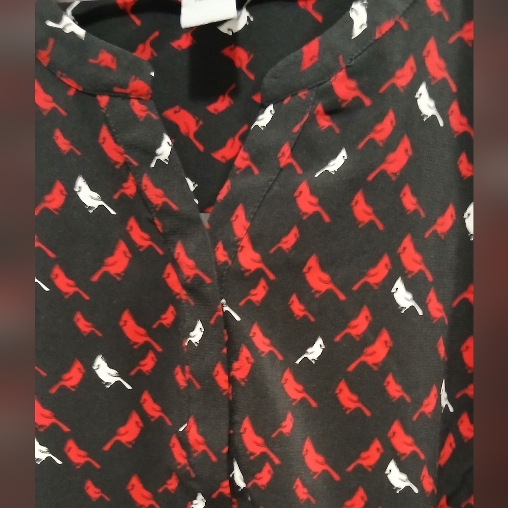 Catherine's Cardinal Print Long Sleeve Blouse Womens XL Office Casual Plus - Picture 5 of 5